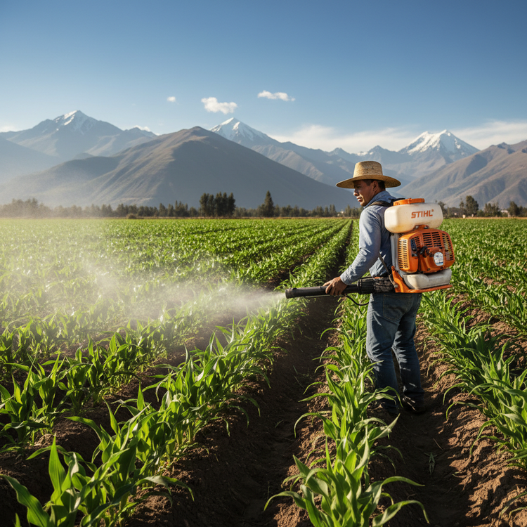 Motofumigadora Stihl SR 420 en campo peruano