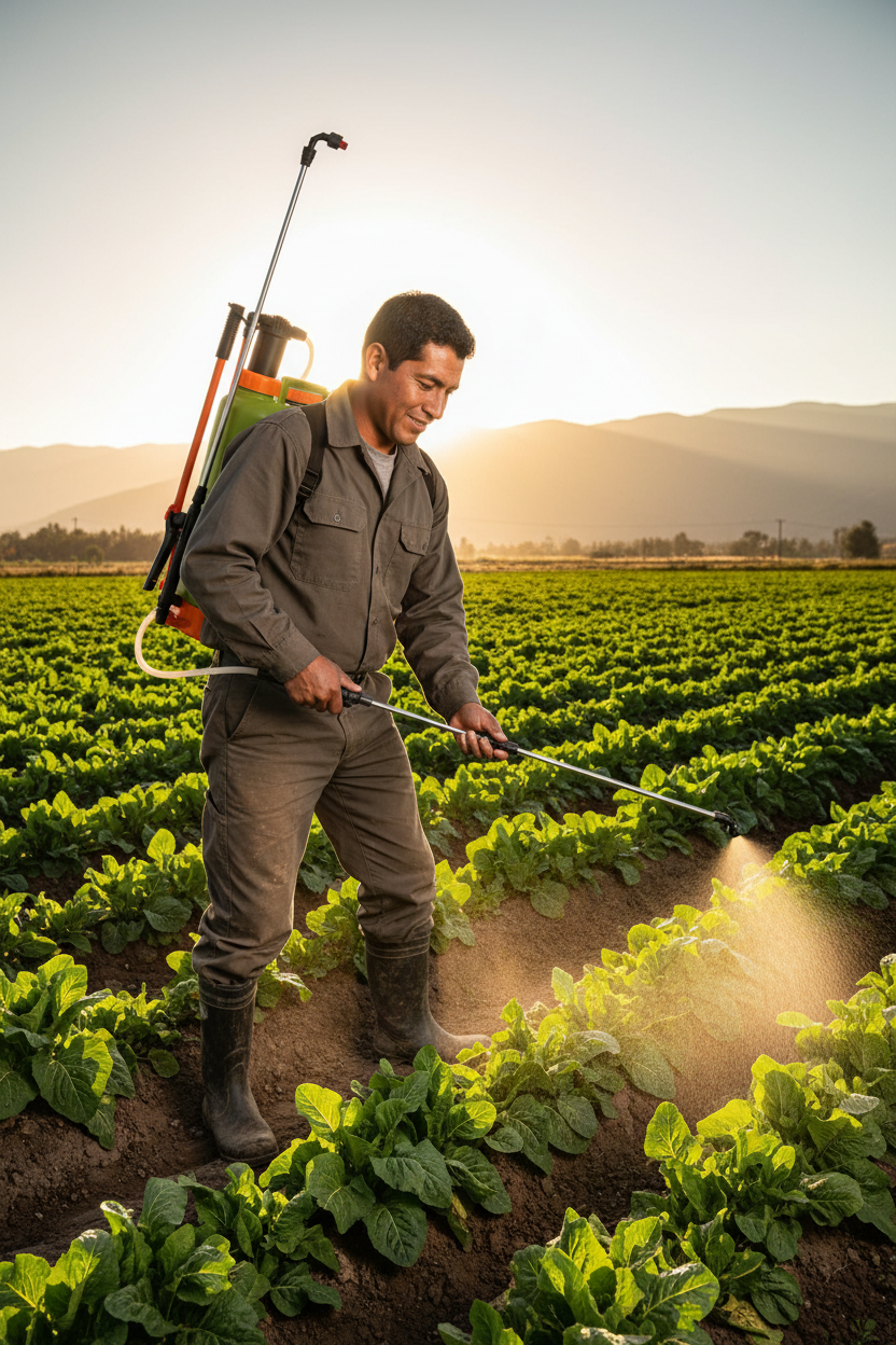 Fumigadora con agricultor