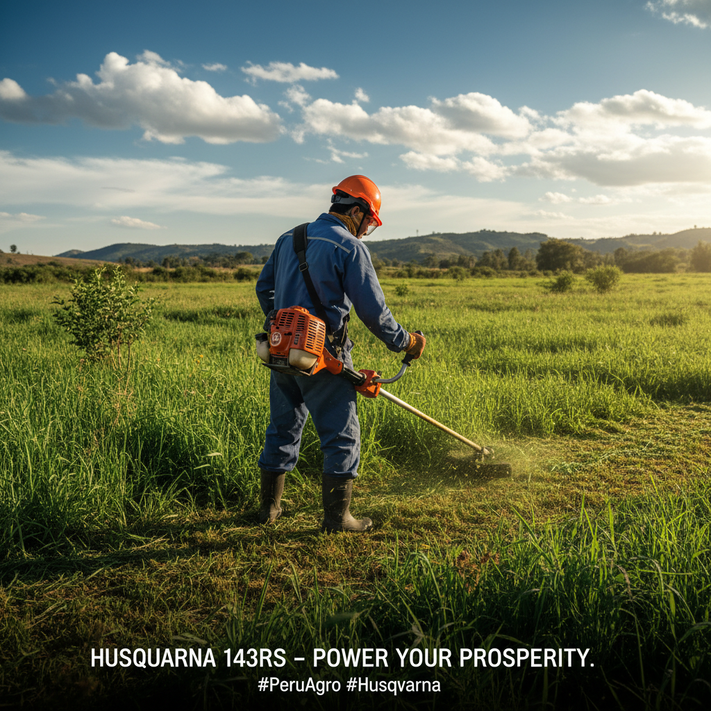 Desbrozadora Husqvarna 143RS en campo peruano