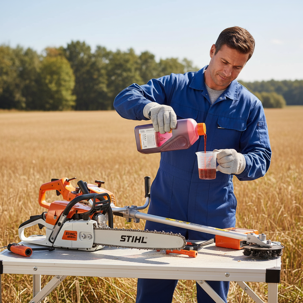 Aceite STIHL 2 tiempos en uso con motosierra