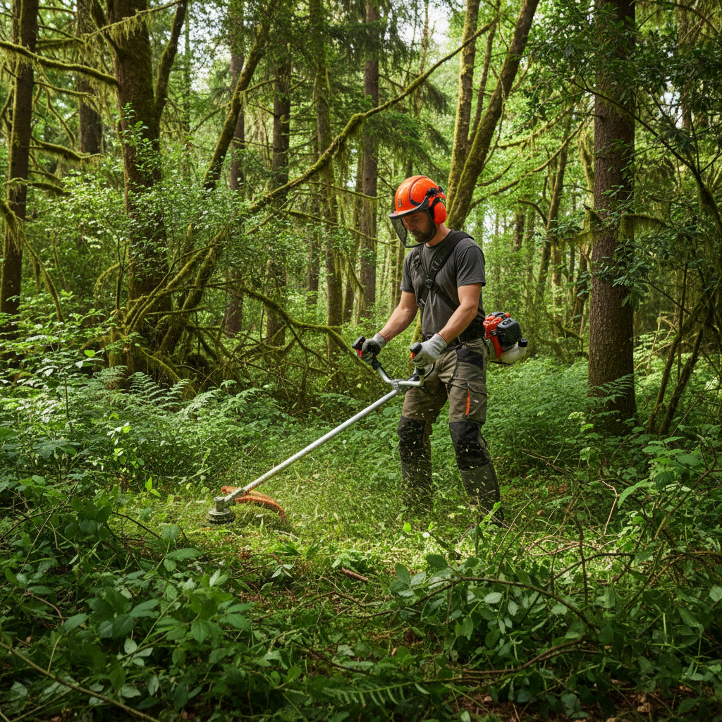 Desbrozadora Husqvarna 143RS en uso forestal