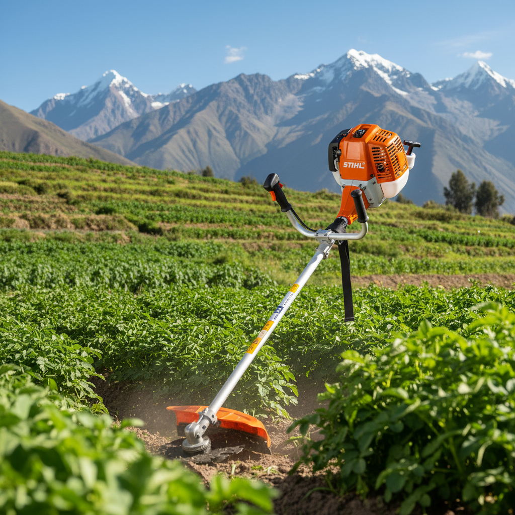 Chapeadora Stihl FS 250 naranja y negro en campo andino